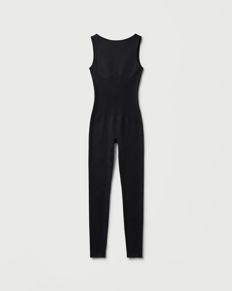 Black sleeveless jumpsuit on a white background %Black%