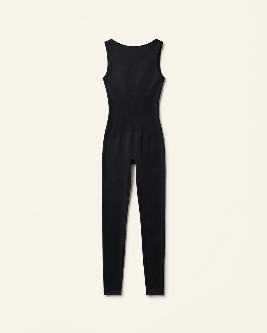 Black sleeveless jumpsuit on a white background %Black%
